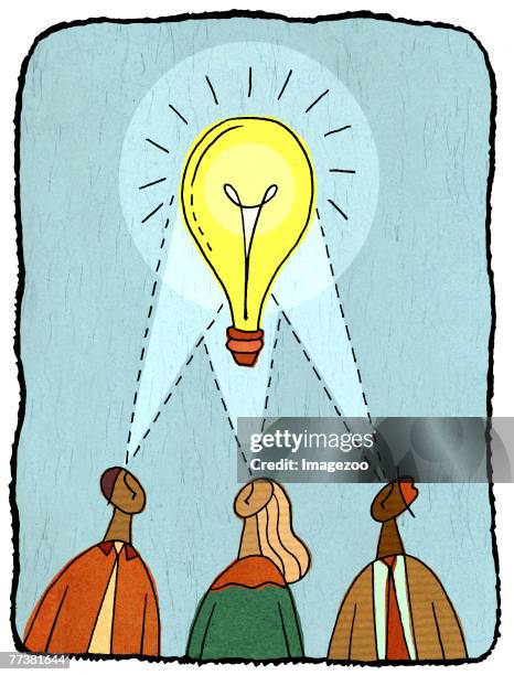 business people having a bright idea - scientists collaborating stock illustrations