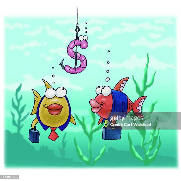 A Graphic Representation Of Fish As Businessmen Eyeing A