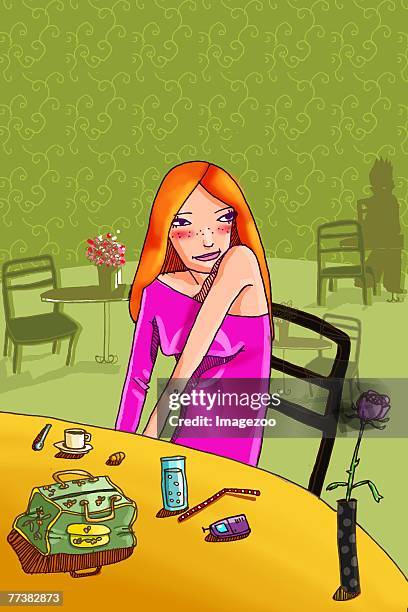 stockillustraties, clipart, cartoons en iconen met shy girl - rode wangen