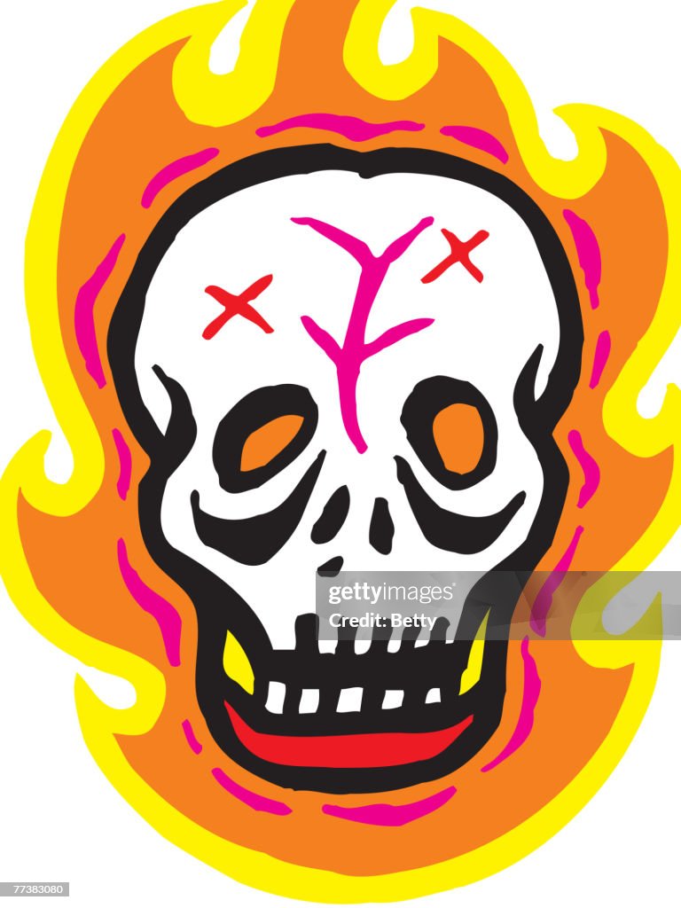 Skull and flames