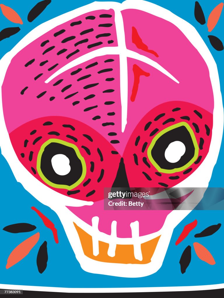 Pink and red skull with black border