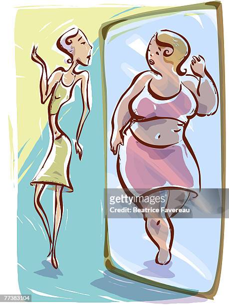 a woman suffering from anorexia - anorexia stock illustrations