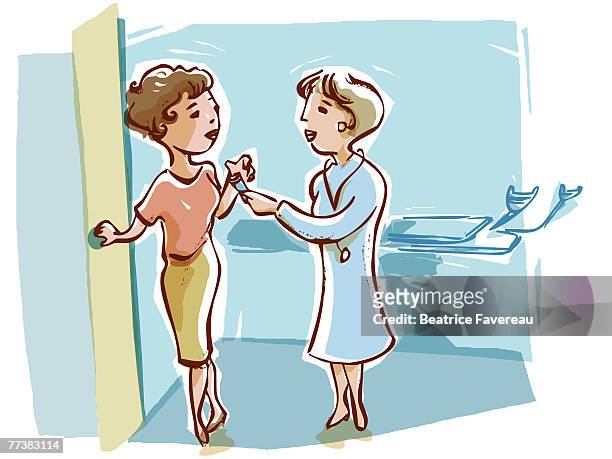 doctor handing a pap test tube to a patient - cervix stock illustrations stock illustrations