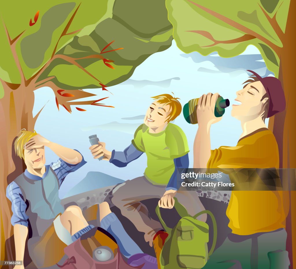 A group of men resting in a park