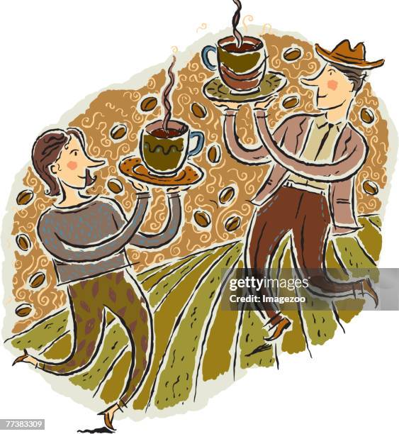 coffee dancers - two coffee cups stock illustrations