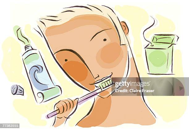 a man brushing his teeth - animal brush stock illustrations