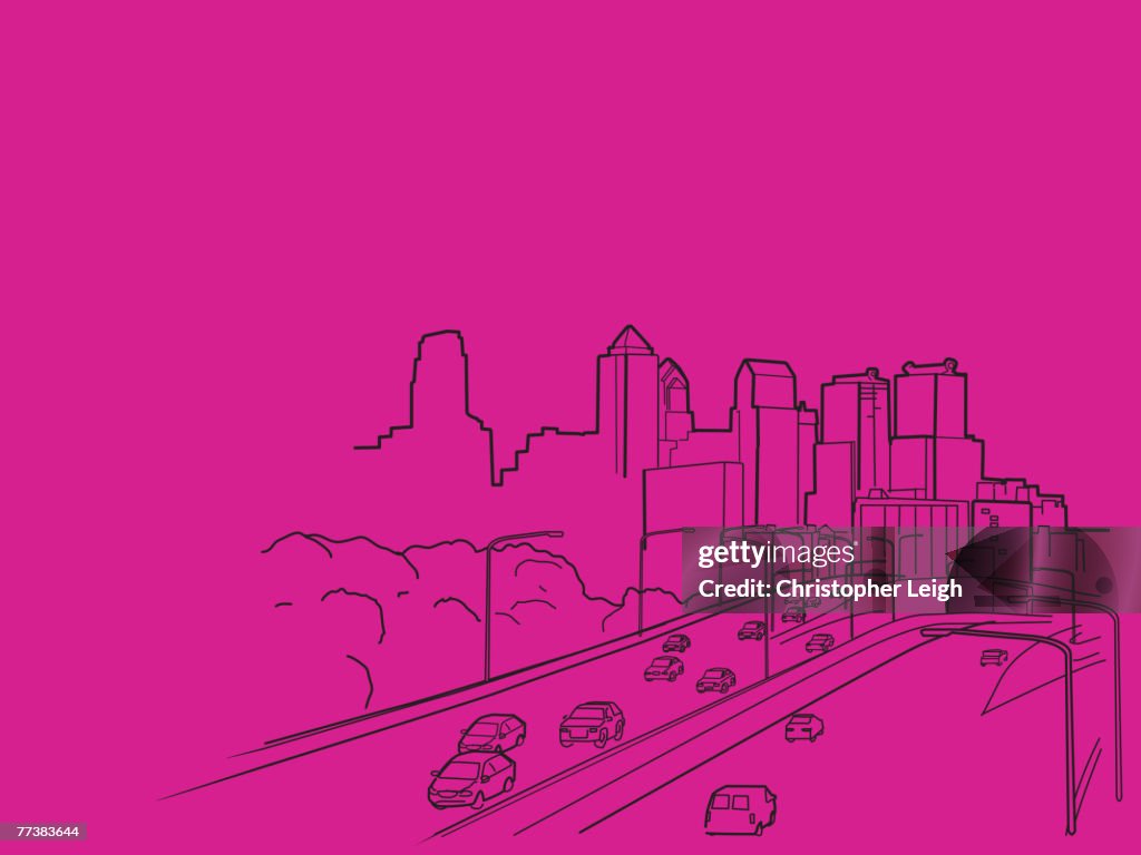 Illustration of cars driving into the city