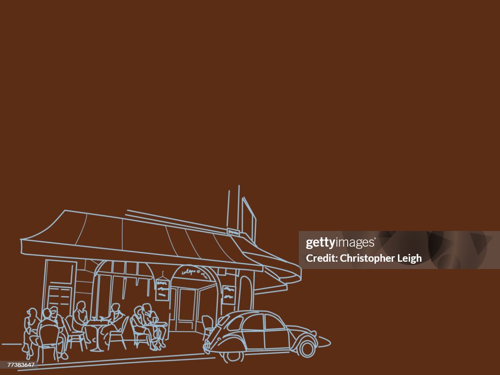 An illustration of people at an outfoor cafe