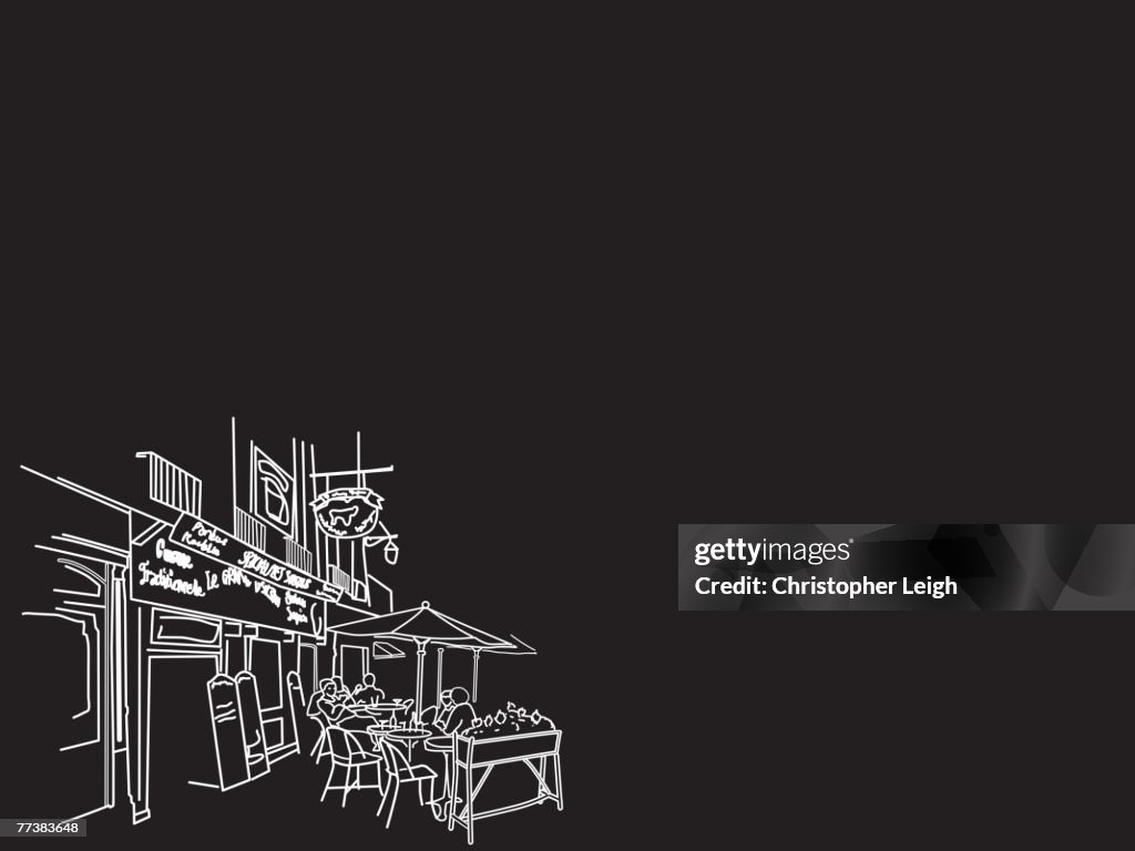 An illustration of people dining out