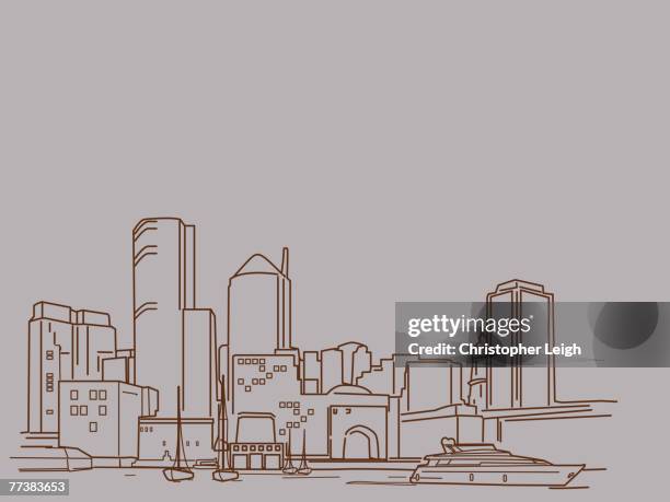 an illustration of city harbor - boston harbour stock illustrations