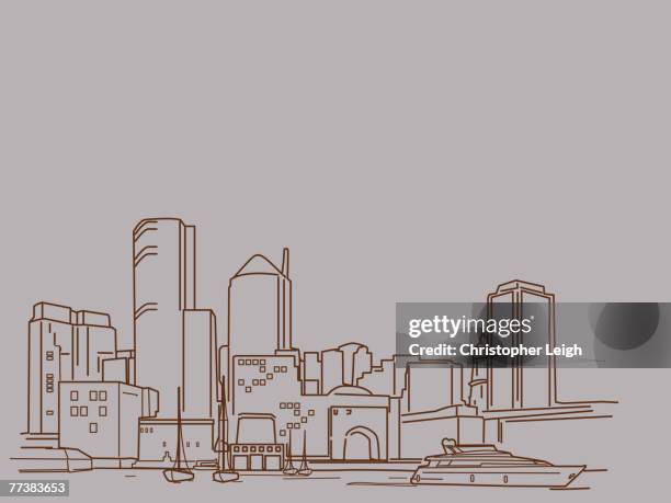 an illustration of city harbor - boston harbor boats stock illustrations