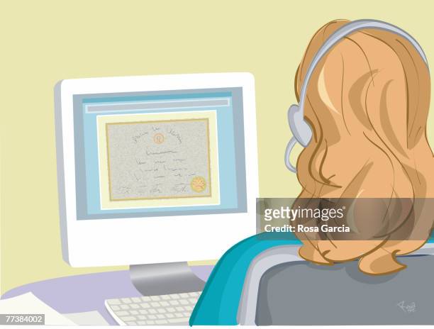 a businesswoman working late - nail biting stock illustrations