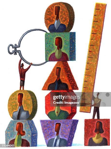 measuring people with calipers and ruler - leading indicators stock illustrations