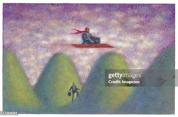 businessman on a flying carpet - 空飛ぶ絨毯点のイラスト素材／クリップアート素材／マンガ素材／アイコン素材