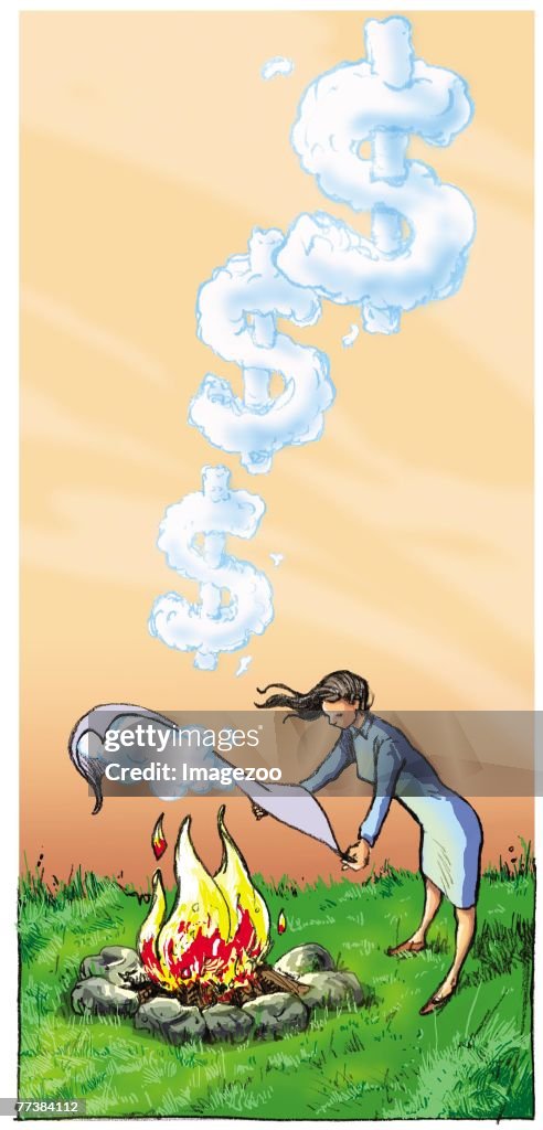 Businesswoman making smoke signals
