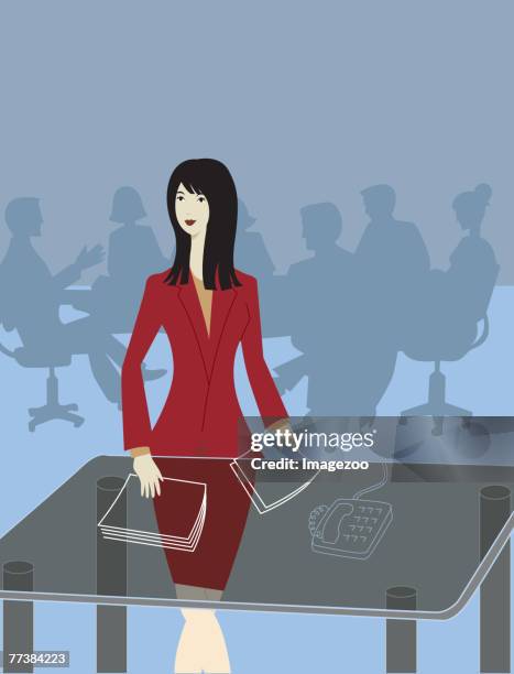 businesswoman preparing for a board meeting - chairperson stock illustrations