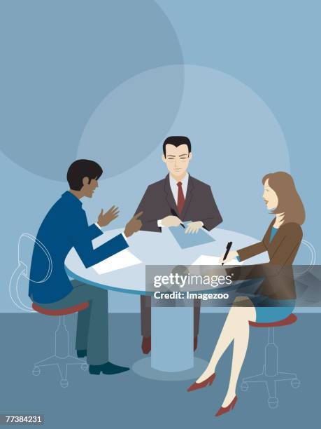 three people having a business meeting - blackboard qc stock-grafiken, -clipart, -cartoons und -symbole