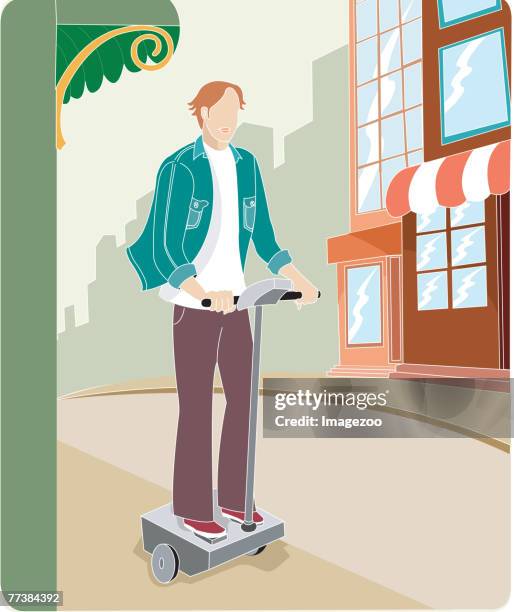 a man using a segway human transporter - self balancing personal transporter stock illustrations