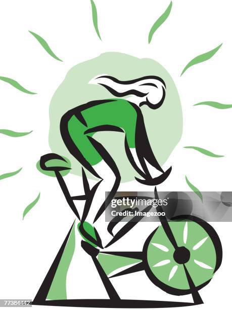 woman on a stationary bike - spin class stock illustrations