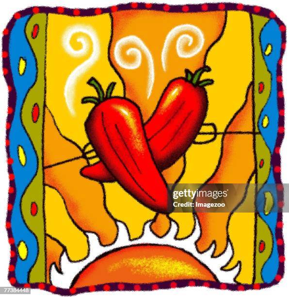 roasted red peppers - fire roasted pepper stock illustrations