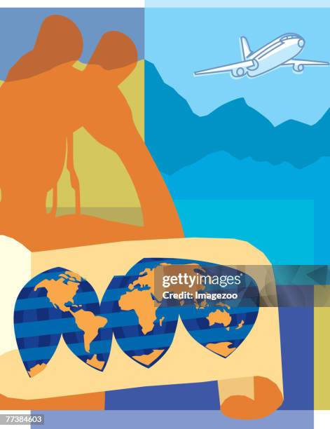 person looking at plane through binoculars - remote control airplane stock illustrations