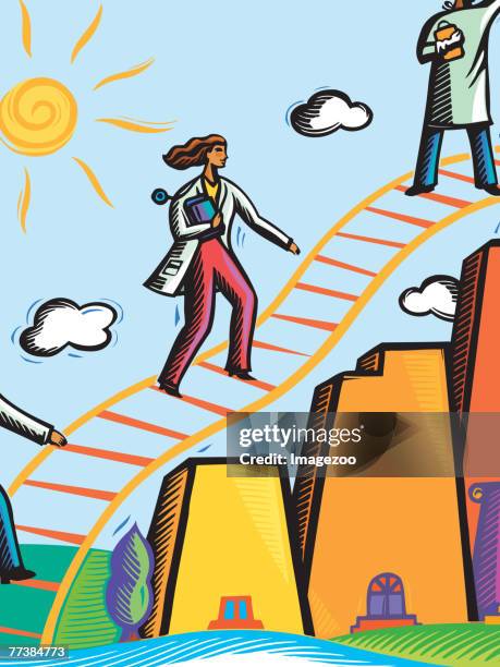 doctors climbing a ladder - med students stock illustrations