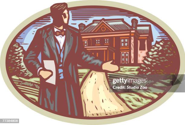 formal usher at the front of a mansion - ____ stock illustrations