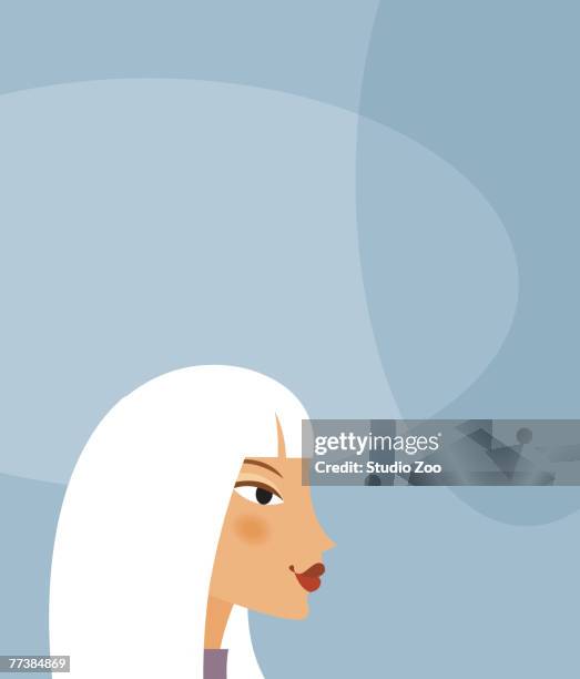 woman's face on grey blue background - ____ stock illustrations