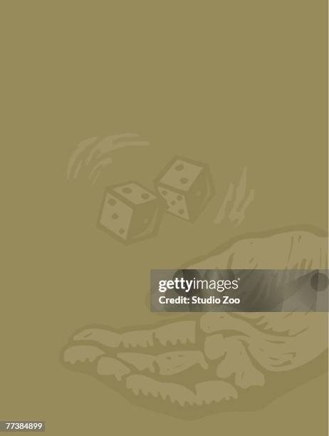 hand rolling a pair of dice on green background - ____ stock illustrations