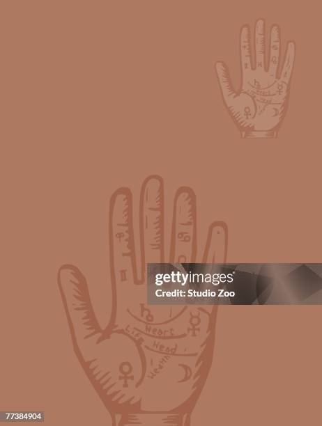 palmistry hand on brown - ____ stock illustrations