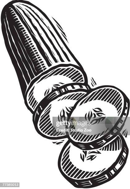 szo0560 - cucumber slices white background stock illustrations