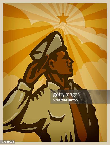drawing of a soldier saluting - people capability digital yellow stock-grafiken, -clipart, -cartoons und -symbole