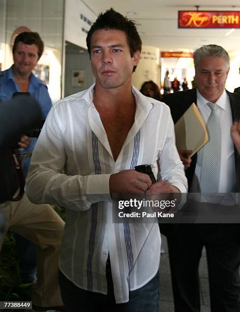 Former West Coast Eagles AFL player Ben Cousins arrives at Perth Magistrates Court after facing drug possession charges on October 18, 2007 in Perth,...