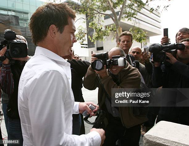 Former West Coast Eagles AFL player Ben Cousins arrives at Perth Magistrates Court after facing drug possession charges on October 18, 2007 in Perth,...