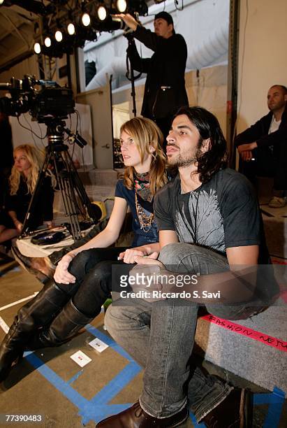 Model Angela Lindvall and Designer Ali Alborzi at rehearsal during Mercedes Benz Fashion Week held at Smashbox Studios on October 17, 2007 in Culver...