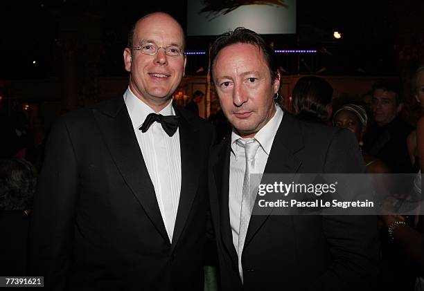 Prince Albert II of Monaco and Julian Lennon attend the 'Unite For A Better World Gala Dinner' on September 2, 2007 at the Hotel de Paris in Monte...