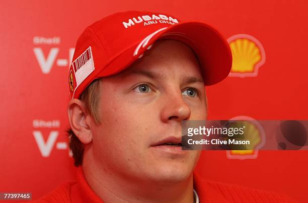 Kimi Raikkonen of Finland and Ferrari appears at a press conference at the TransAmerica Hotel during previews prior to the Brazilian Formula One...