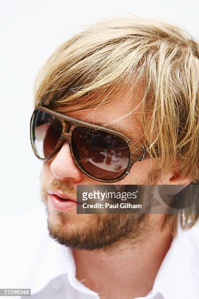 Nick Heidfeld of Germany and BMW Sauber is seen in the paddock during previews prior to the Brazilian Formula One Grand Prix at the Autodromo...