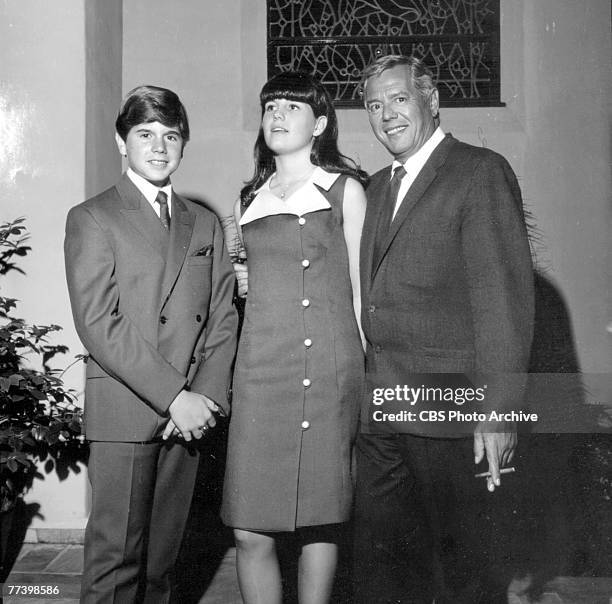 Cuban-born American actor, comedian, and musician Desi Arnaz poses with his children, son Desi Arnaz Jr and daughter Lucie Arnaz, June 3, 1966. The...