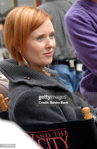 Cynthia Nixon on Location for "Sex and the City: The Movie in Chinatown New York October 17 2007