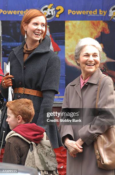 Lynn Cohen,Cynthia Nixon and "Brady" on Location for "Sex and the City: The Movie in Chinatown New York October 17 2007