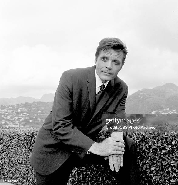 Promotional portrait of American actor Jack Lord , in costume as Steve McGarrett from the television police crime drama 'Hawaii Five-O,' November 17,...