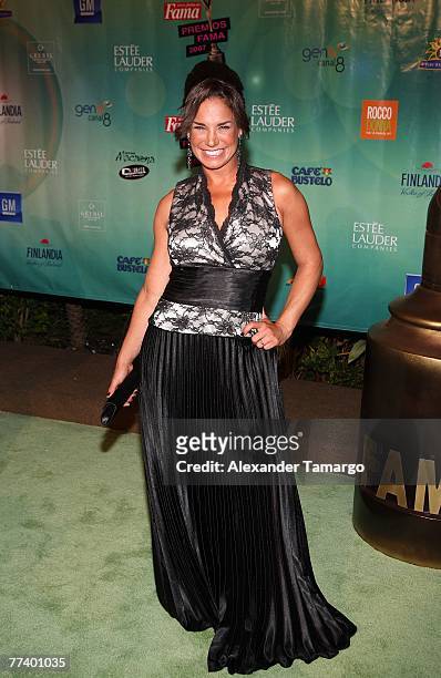 Actress Liz Vega arrives at the Fama Awards on October 17, 2007 in Miami Beach, Florida.