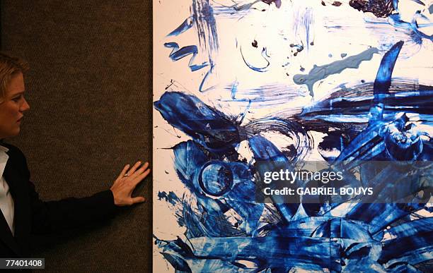 AvView of "Blue bite" an acrylic on canvas by Williams S. Burroughs and Steven Lowe, is displayed 18 October 2007 in Los Angeles, California. This...