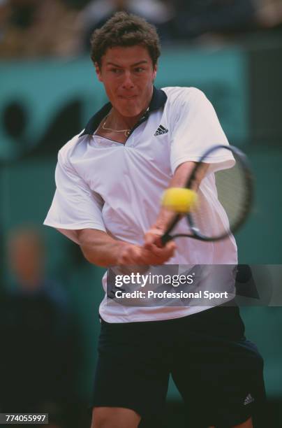 Russian tennis player Marat Safin pictured in action to lose to French tennis player Fabrice Santoro, 4-6, 4-6, 6-4, 6-0, 1-6 in the third round of...