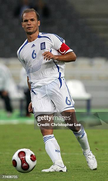 Angelos Basinas of Greece in action during the Euro 2008 Group C Qualifying match between Greece and Bosnia Herzegovina at the Olympic Stadium on...