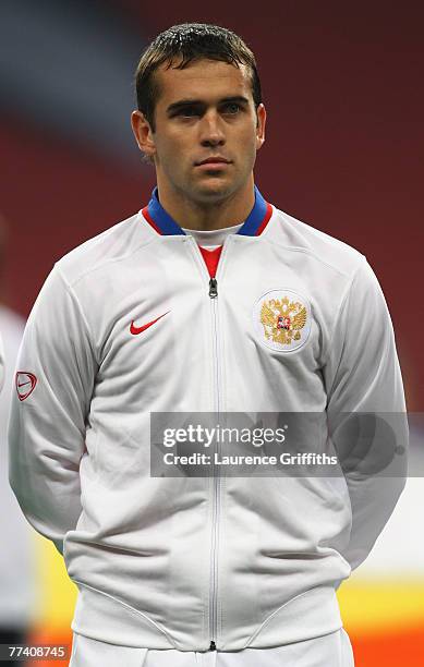 Alexander Kerzhakov of Russia lines up before the Euro 2008 qualifying match between Russia and England at The Luzhniki Stadium on October 17, 2007...