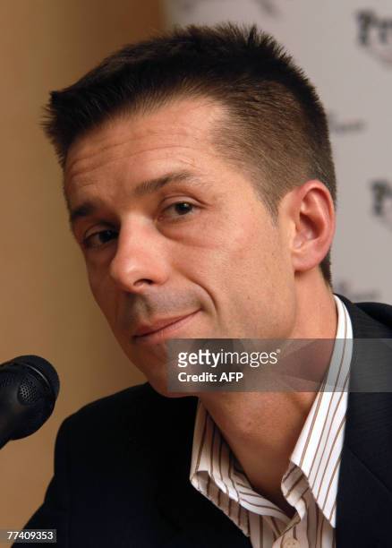 Former CEO of toy maker Smoby-Majorette Jean-Christophe Breuil speaks during a press conference, 19 October 2007 in Paris. Breuil responded to...