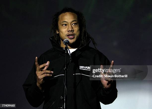 Former All Black Captain Tana Umaga talks to the media during a New Zealand 2011 Rugby World Cup Photocall on October 19, 2007 in Paris, France.