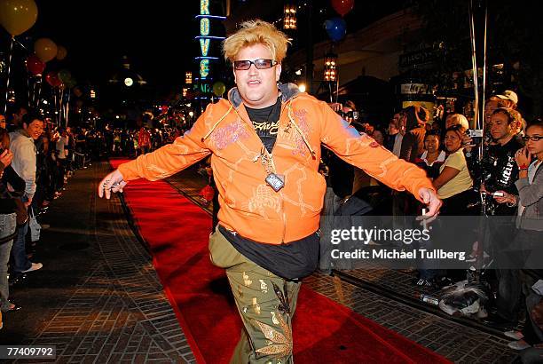 Actor Jason Davis models on the runway during the "Groovywood" fashion show highlighting the Ed Hardy 2008 Spring Collection, held at the Grove...